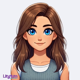 The Lingium narrator, an illustrated character with brown hair and blue eyes